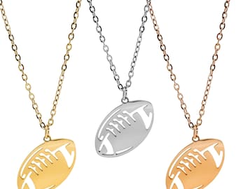 Football Pendant Necklace-Stainless Steel- Silver-Gold-Rose Gold-Sports Teams-Single Or 10 Pack