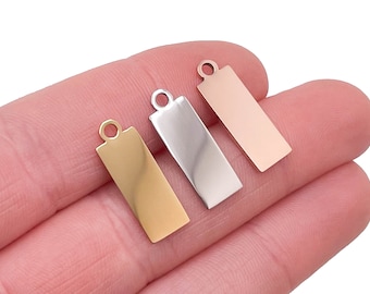 Vertical Steel Tags- Package of 10- Stainless- Charms- High Quality- Shiny- USA- Silver -Gold- Rose Gold