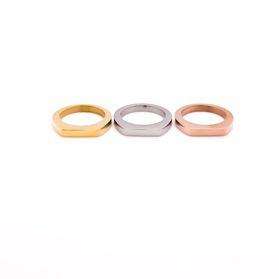 Ring Blanks-3mm- Flat Top Stainless Steel Rings-Silver- Gold And Rose Gold Ring Blanks- High Quality, USA,  Engraving metal- Signet Rings