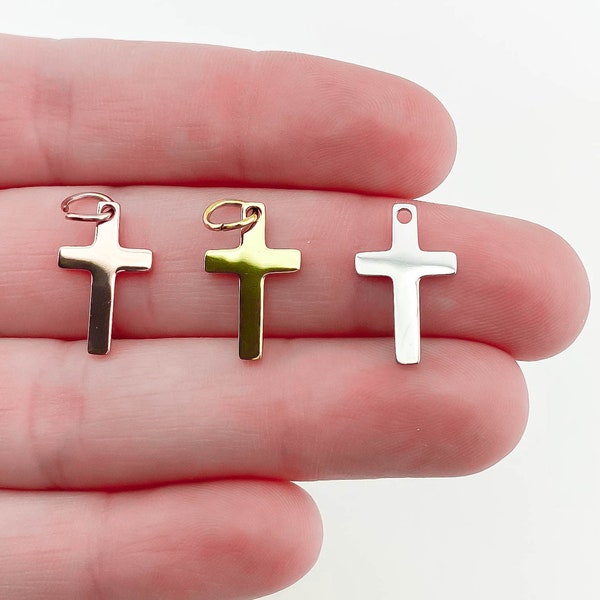 10 Stainless Steel Cross Charms, Silver, Gold, Rose Gold, 10 x  Bulk, Polished, No Tarnish, US Seller, Package of 10