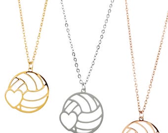 Volleyball Pendant Necklace-Stainless Steel- Silver-Gold-Rose Gold-Sports Teams-Single Or 10 Pack