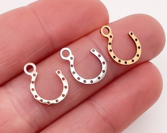 Horseshoe Charm, Dainty Lucky Charms, Stainless Steel, Gold, Rose Jewelry Crafts, Highly Polished, No Tarnish, USA, Bulk, Wholesale Finding