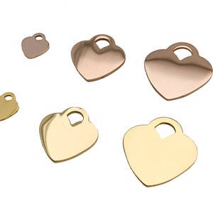 Pequeños corazones de acero inoxidable en blanco, paquete de 10, alta calidad, EE. UU., corazones de acero inoxidable, discos de acero inoxidable, metal grabado