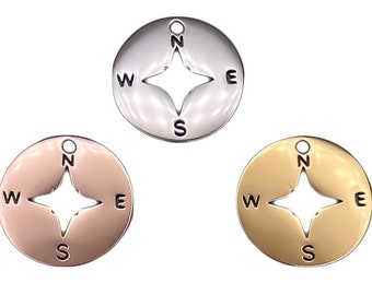 Compass Charms - Silver - Gold and Rose Gold - Package of 10 - High Quality - USA - Stainless Steel - Silver-Gold-Rose Gold-Compass Pendant