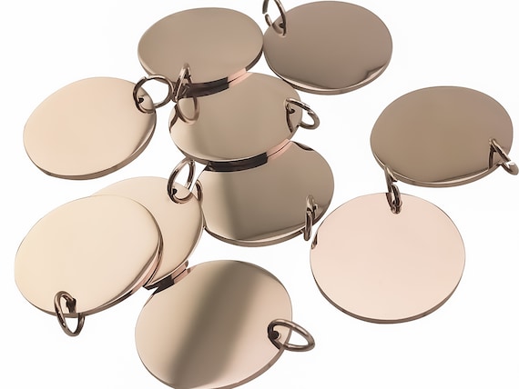 Rose Stainless Discs 10-50mm, Bulk Steel Blank Tags, 10pk, Polished Pendant, Silver Gold Plated, Quality, Engraving, Stamping, Wholesale USA