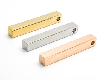 4 Sided Bars, 10pk Stainless Steel Vertical Tag Blanks, Polished Silver Gold Rose Plated, Engraving, Stamping Pendant, Wholesale Jewelry USA