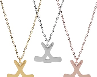 Hockey Pendant Necklace-Stainless Steel- Silver-Gold-Rose Gold-Field Hockey-Ice Hockey-Sports Teams-Single Or 10 Pack
