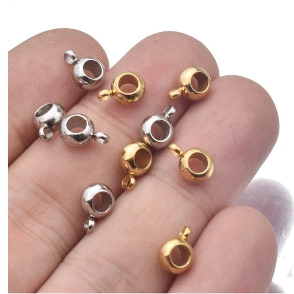 Spacers - Bails - 6.5mm- Silver, Gold and Rose Gold -Stainless Steel - Lot of 10 -Bail Beads for Charms Pendants with Large Holes