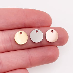 Kleine roestvrijstalen schijven van 10 mm - bulkstalen blanco tags, 10 per pak, gepolijste hanger, zilvergoud roséverguld, gravure, stempelen, groothandel VS
