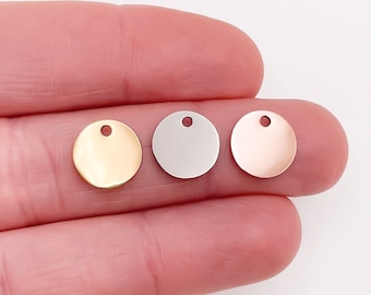 Tiny 10mm Stainless Discs - Bulk Steel Blank Tags, 10pk, Polished Pendant, Silver Gold Rose Plated, Engraving, Stamping, Wholesale USA