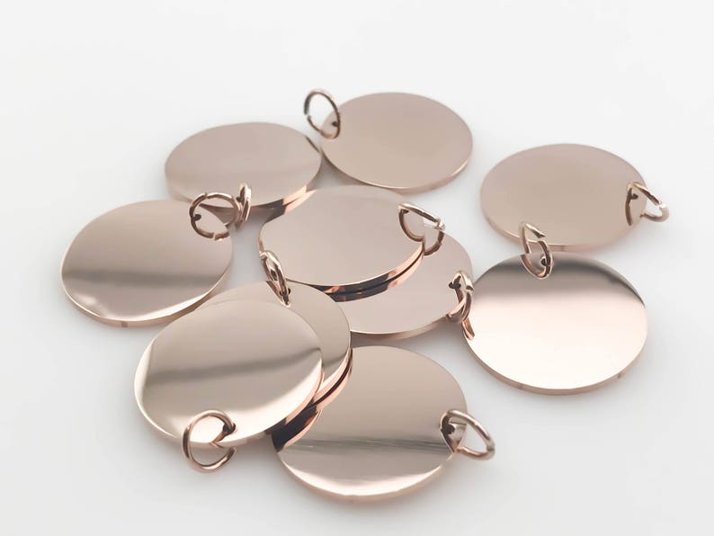 Rose Stainless Discs 10-50mm, Bulk Steel Blank Tags, 10pk, Polished Pendant, Silver Gold Plated, Quality, Engraving, Stamping, Wholesale USA image 3