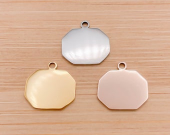 Geometric Steel Tags- Octagon-Package of 10- Stainless- Charms- High Quality- Shiny- USA- Silver -Gold- Rose Gold