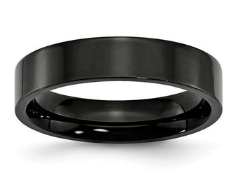 Stainless steel Ring Band-Black - Flat Fit-Stainless Steel Ring-Men's or Women's Ring - High Quality, USA,  Engraving metal