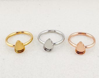 Bezel Ring Blanks-6x8mm Teardrop Bezel Cup- Stainless Steel Rings-Silver/Gold And Rose Gold Ring Blanks-  Cabochon Ring , USA,