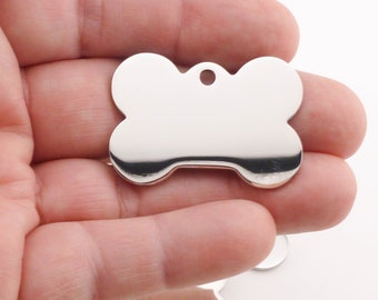Single Highly Polished  Stainless Steel Dog ID -Dog Bone Tag Blanks, High Quality, USA, Stainless Steel Tags-Dog Name Tags