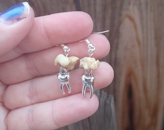 Animal Bone and Tooth Pendant Earrings