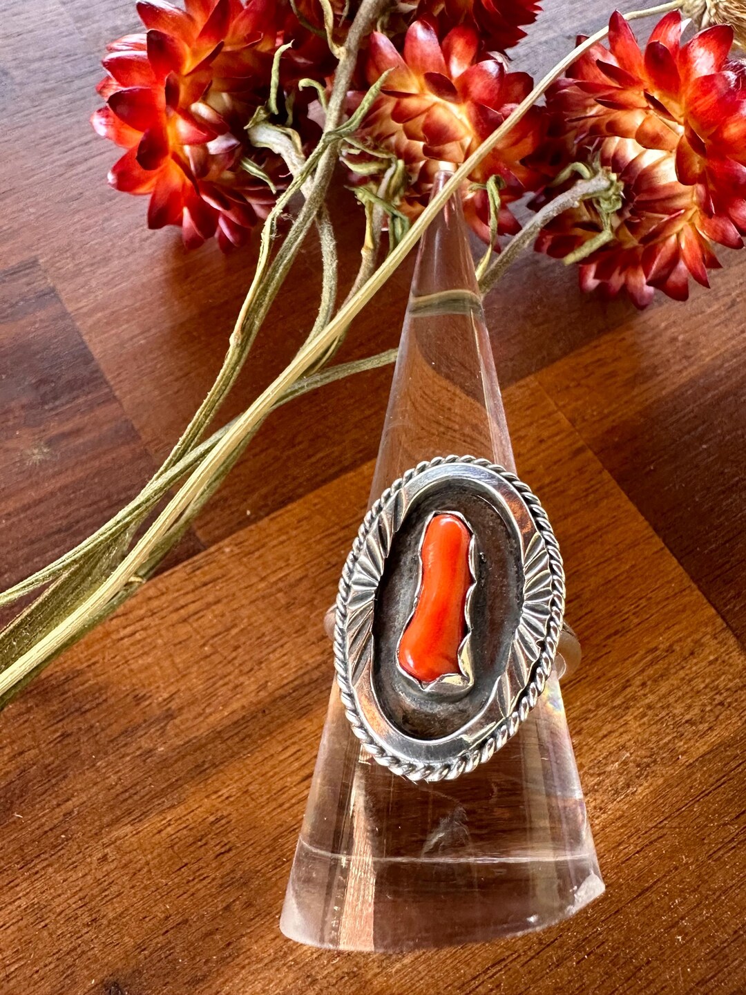 Vintage Coral Shadow Box Ring - Etsy