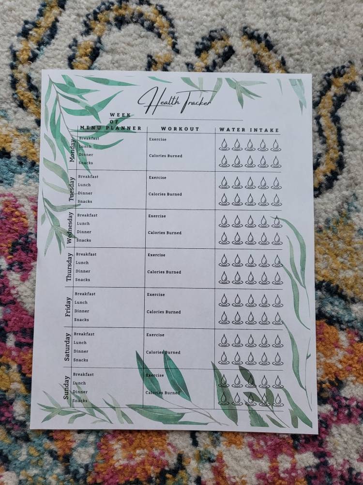 Health Habit Tracker, Water Tracker, Exercise, Menu Planning, PDF ...