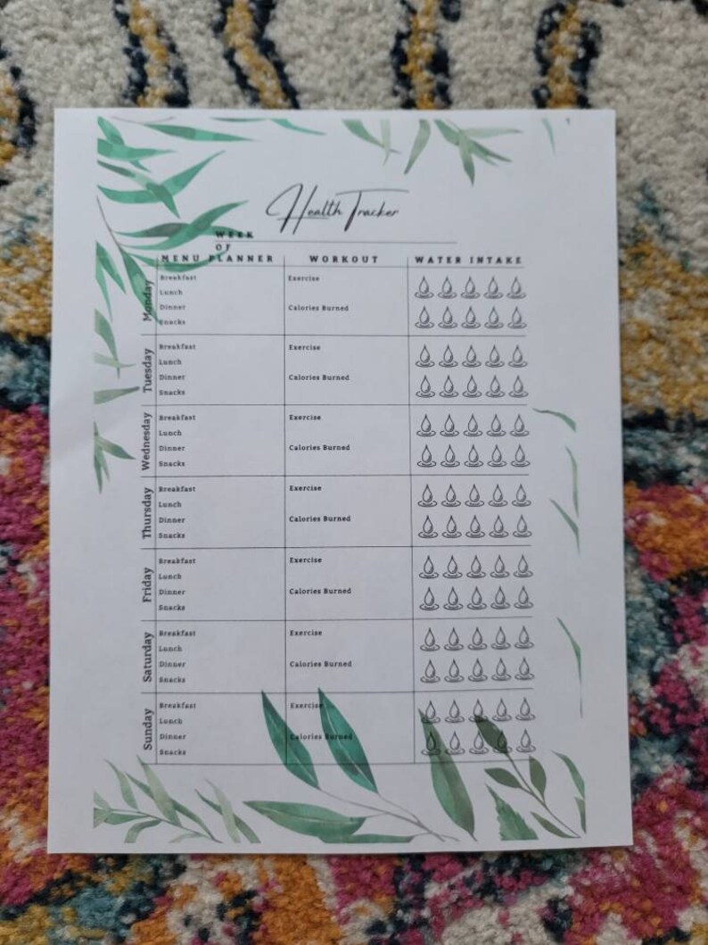 Health Habit Tracker, Water Tracker, Exercise, Menu Planning, PDF ...
