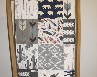 Baby Boy AZTEC Quilt, Boho Toddler Quilt