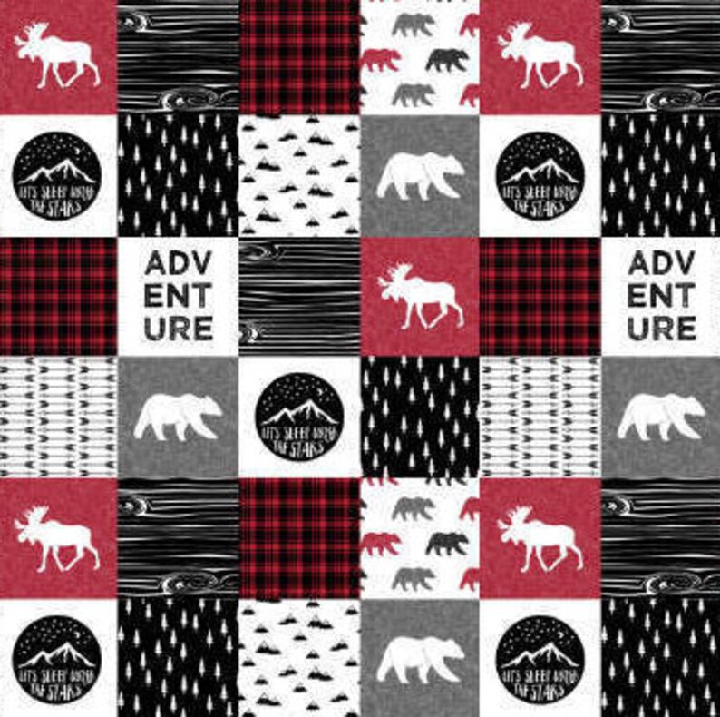 Baby Adventure BlanketQuilt Baby Lumberjack Nursery BlanketQuilt,Moose,Bear,Arrows,Plaid,