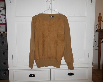 vintage wool and leather sweater size M - 1970s