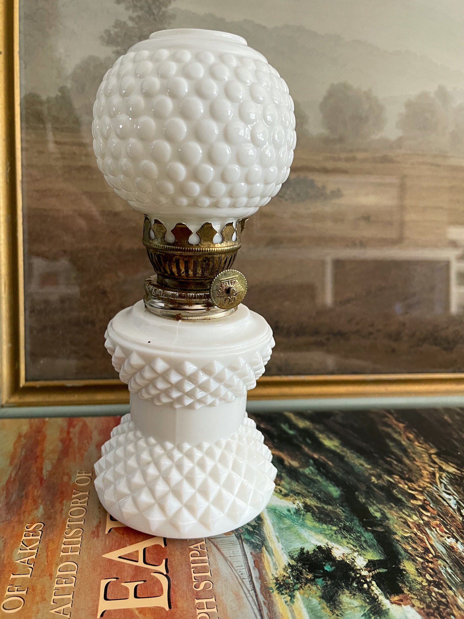Vintage Milk Glass Mini Hurricane Lamp Etsy