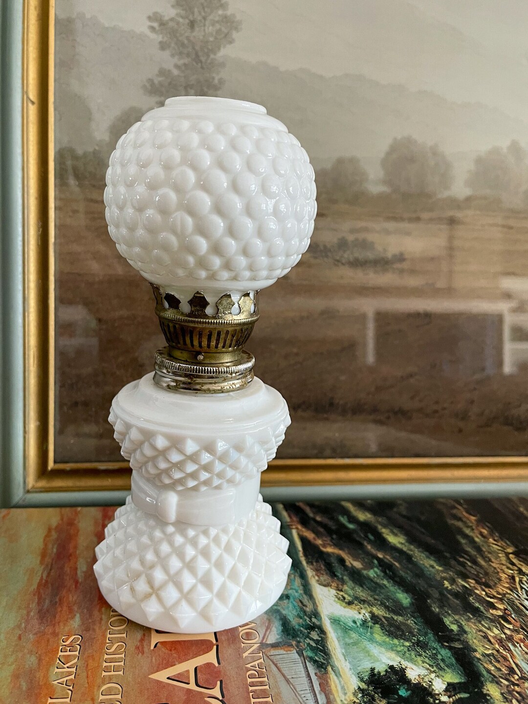 Vintage Milk Glass Mini Hurricane Lamp Etsy