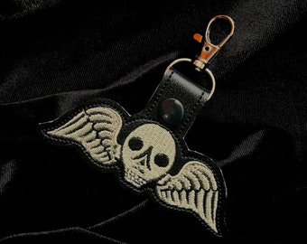 Deaths Head Tombstone Embroidered Vinyl Keychain