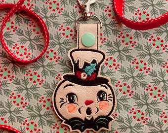 Johanna Parker Dapper Batty Snowman Embroidered Vinyl Keychain