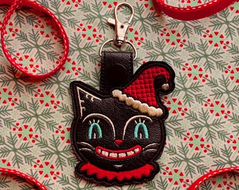 Johanna Parker Black Cat Jolly Jack Embroidered Vinyl Keychain