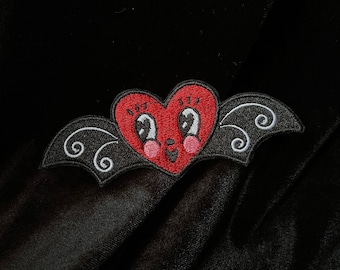 Johanna Parker Valloween Heart Bat Embroidered Iron on Patch