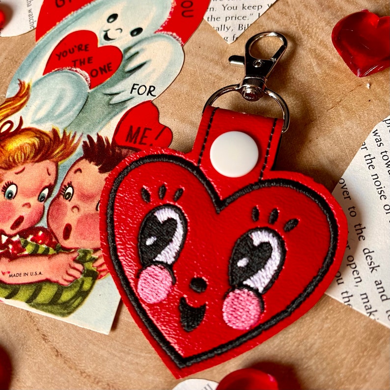 Johanna Parker Valentines Heart Embroidered Vinyl Keychain image 3