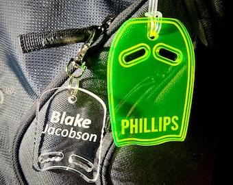 Custom Swimming Kickboard Keychain • Personalized Swim Bag Tag • Swim Team Gift • Laser Etched Acrylic • 6 Kickboard Designs • 10 Colors