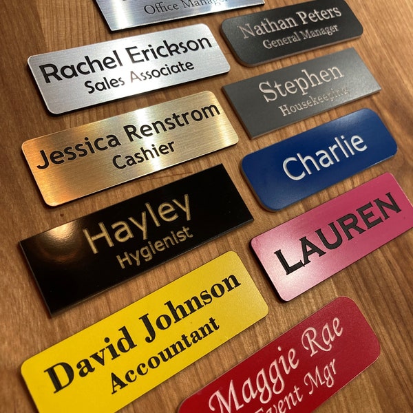 Custom Name Tags, Engraved Name Tag, Custom Name Tags for Work, Personalized Name Badge, Magnetic Pin Name Badge  1"X3" - 40 Color Options