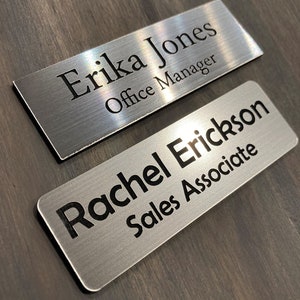 Personalized Name Badge | Custom Name Badge | Custom Name Tag for work | Custom Name Tag | Magnetic Pin Name Badge - 1&quot;X3&quot; SILVER