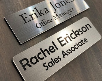 Personalized Name Badge | Custom Name Badge | Custom Name Tag for work | Custom Name Tag | Magnetic Pin Name Badge - 1"X3" SILVER