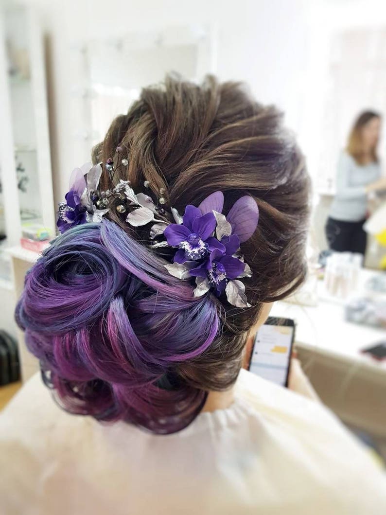 Purple Flower Hair Piece Bridal Hair Comb Bridal Hair Jewelry Etsy