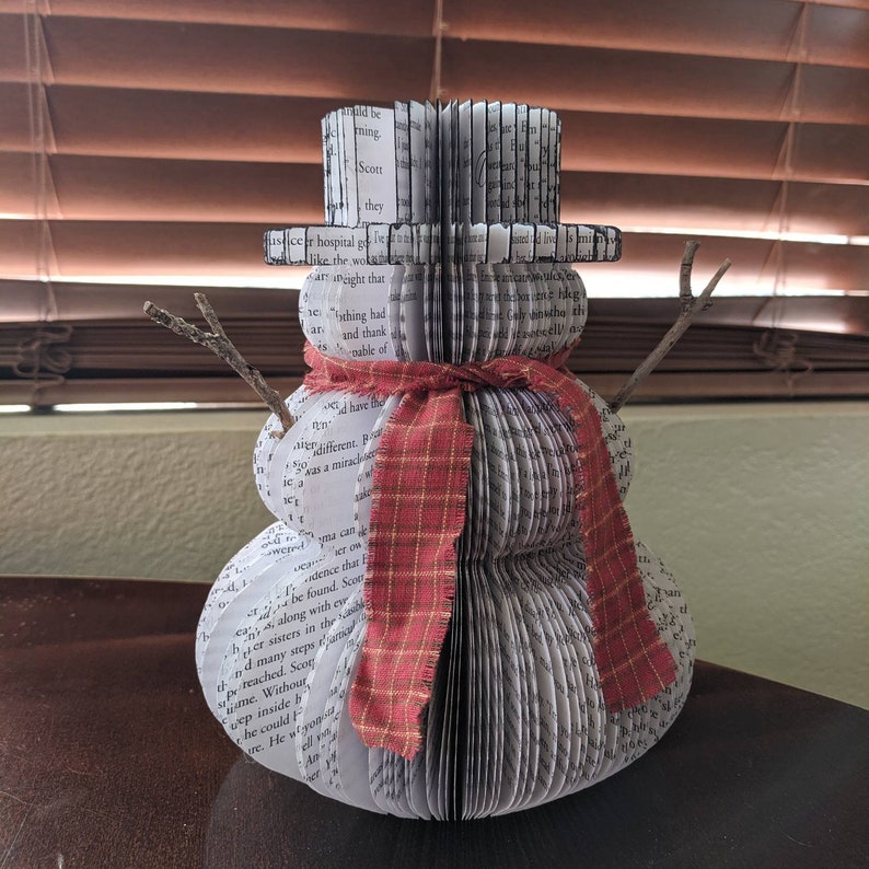 Book Snowman Christmas Decor Cut Snowman Book Art Hand Etsy