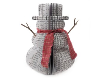 Book Snowman- Christmas Decor, Cut Snowman, Book Art, Hand Made