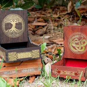 Treasure Towers, engraved hardwood Dice Towers with gilded designs and suede lining