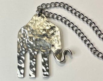 Vintage fork elephant (large) necklace, silverware jewelry