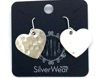 Vintage heart spoon earrings, silverware jewelry