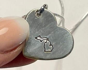 Michigan state heart necklace, silverware jewelry