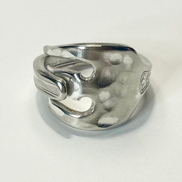 Vintage spoon ring, pickle fork silverware jewelry