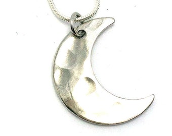 Vintage spoon moon necklace, silverware jewelry