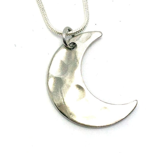 Vintage spoon moon necklace, silverware jewelry