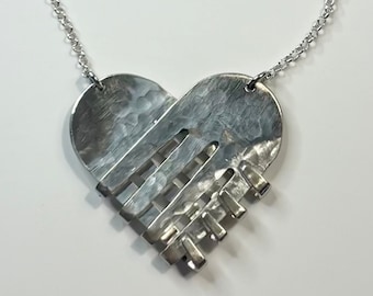 Vintage fork heart necklace, silverware jewelry