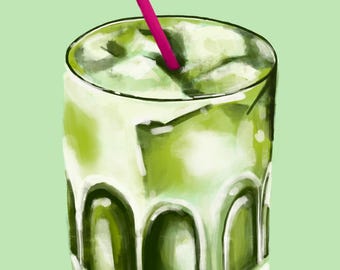 Kolorowy rysunek, Energetyczna matcha, napój, napój w szklance