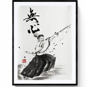 Samurai - original work by Mitsuru Nagata, japanese ink, Japanese art sumie, Zen art, minimalism